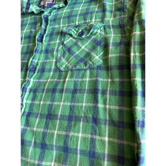 Counter Intelligence M Green Blue White Tartan Plain Flannel Button Up Shirt - Picture 3 of 7